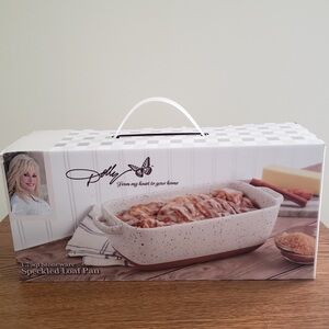 New in Box 1.79 QT Speckled Loaf Pan 11.5” Stoneware Dolly Parton Bakeware